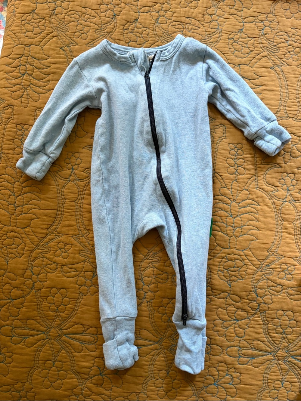 Parade Organics Soft Light Blue Baby Footie One-Piece with Front Zip
